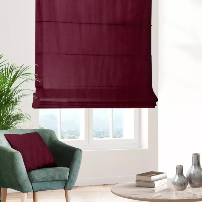 Roleta rzymska SAFARI bordowa z miękkiej welwetowej tkaniny z połyskiem