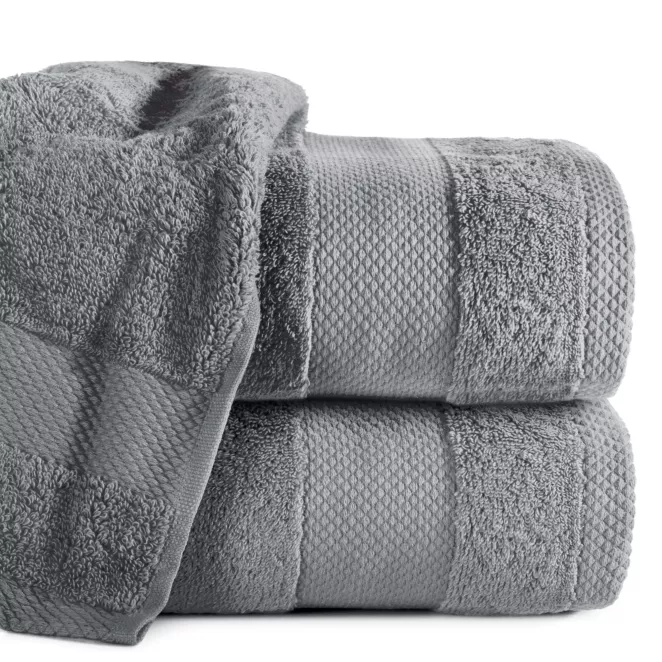 Ręcznik kąpielowy 50x90 cm bawełniany kolor stalowy z żakardową bordiurą w stylu eko 500 g/m2 LORITA