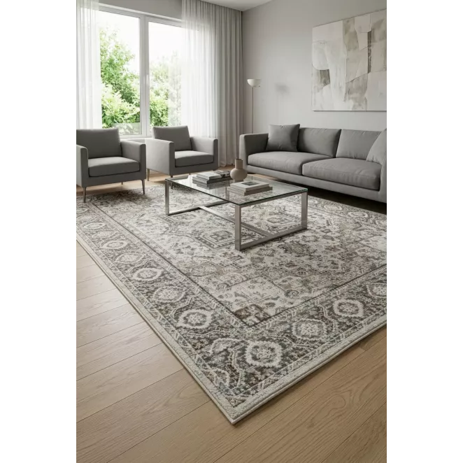 Dywan 60x100 cm kremowo, beżowy z klasycznym wzorem w stylu vintage ELORA 3