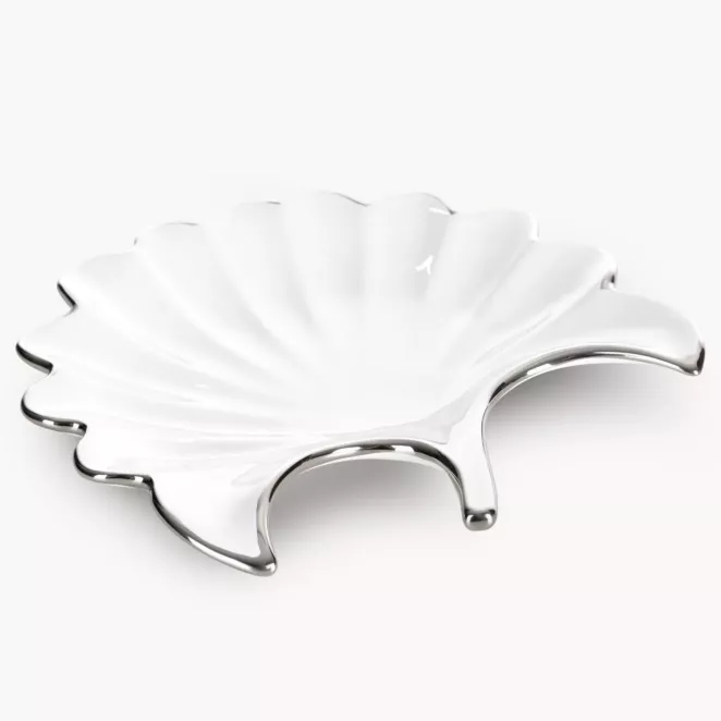 Patera ceramiczna biało-srebrna  w kształcie liścia 25x25x4 cm ABBI