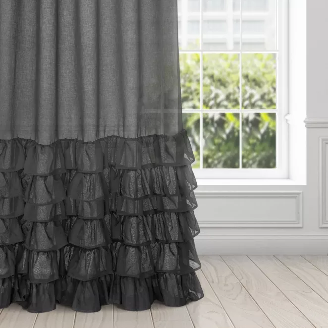 Firana czarna z falbanami 140x250 cm taśma DOLLY DIVA LINE