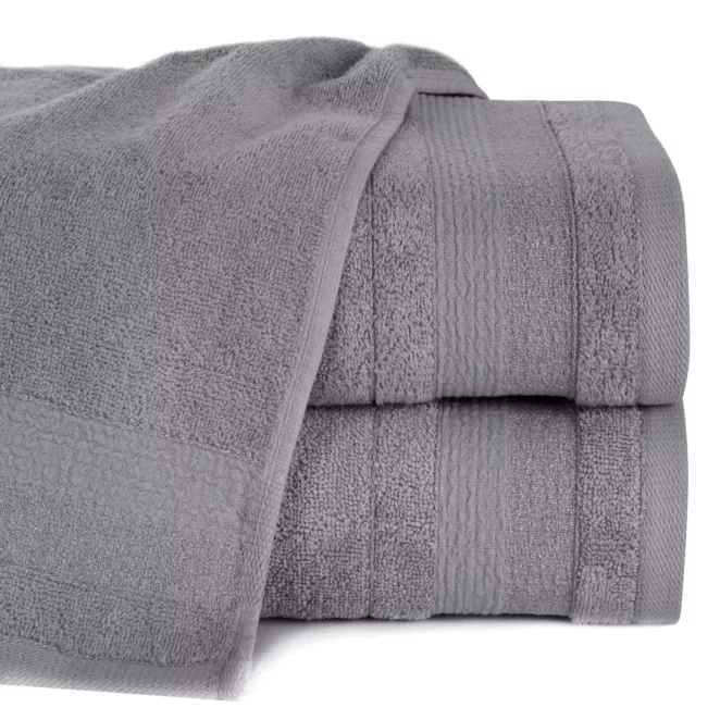 Ręcznik kąpielowy 50x90 cm bawełniany kolor srebrny w pasy przetykany błyszczącą nicią 500 g/m2 APRIL