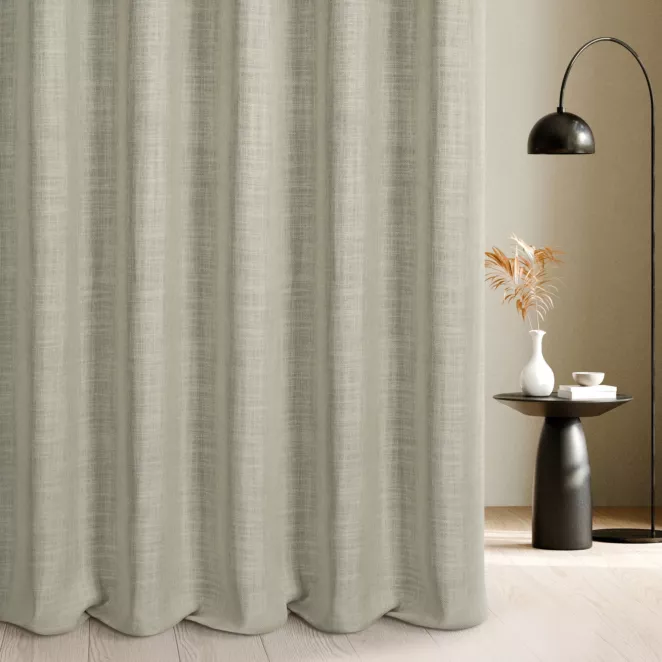 Zasłona szyta na przelotkach beżowa z tkaniny w stylu eko