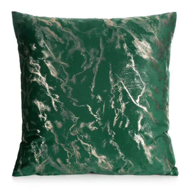 Poszewka na poduszkę 45x45 cm welwetowa ciemnozielona zdobiona lśniącym marmurkowym wzorem DORIS DESIGN 91