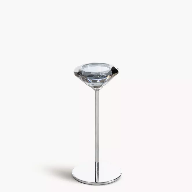 Świecznik dekoracyjny srebrno, grafitowy o szklanej diamentowej formie średnica 8x18 cm ANIKA
