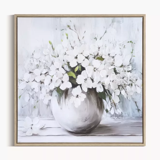 Obraz biały, jasnopopielaty drukowany na płótnie z motywem kwiatów 50x50 cm