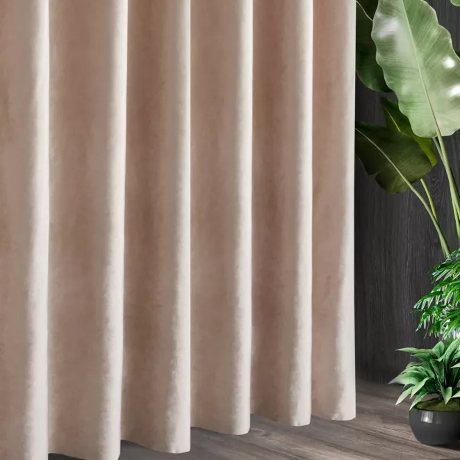 Tkanina zasłonowa gładka, miękka, welwetowa, z wyraźnym połyskiem z kolekcji Eva Minge
