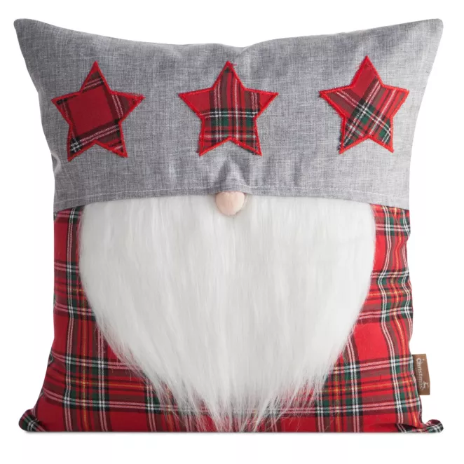 Poszewka na poduszkę świąteczna 45x45 cm czerwono, srebrna zdobiona aplikacja skrzata