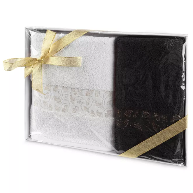 Zestaw ręczników bawełnianych na prezent 2 szt kolor biały,czarny 450 g/m2 BLINK