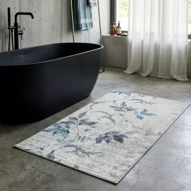 Dywan 120x160 cm kremowo, niebieski zdobiony motywem roślinnym LOTUS 6