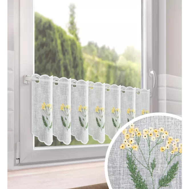 Tkanina firanowa zazdrostka zdobiona haftem roślinnym