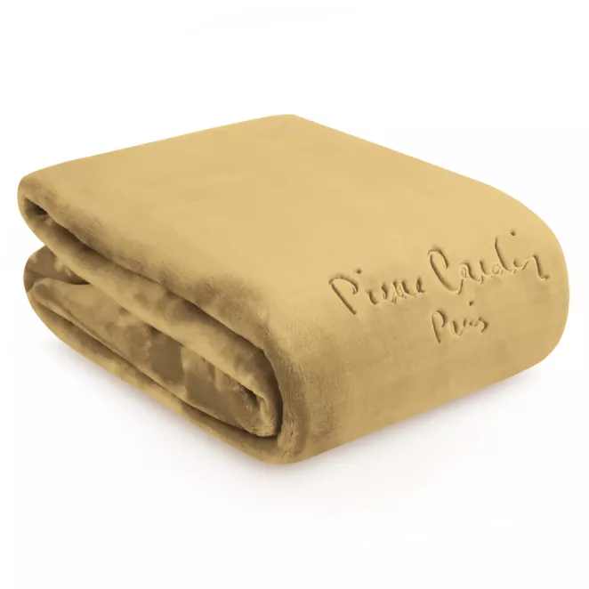 Koc 160x220 cm miodowy o wysokiej gramaturze z haftowanym logo CLARA Pierre Cardin