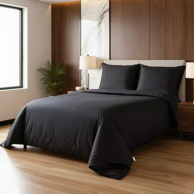 Pościel 140x200 cm komplet 2 częściowy gładka z makosatyny bawełnianej kolor czarny DELIA Reina Line