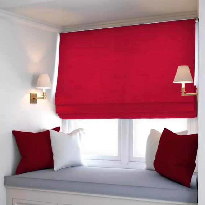 Roleta rzymska ENYA czerwona z miękkiej półmatowej tkaniny welwetowej