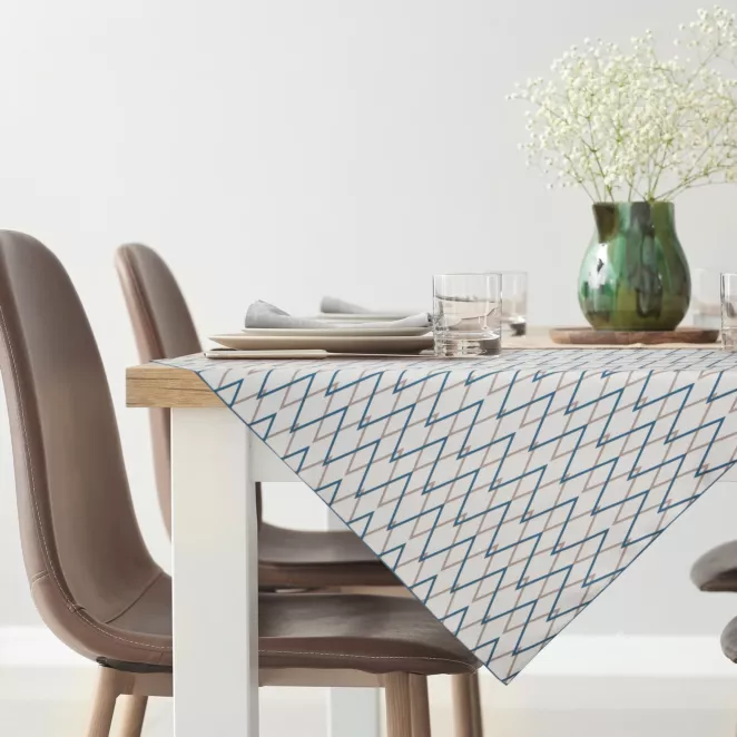 Bieżnik na stół naturalno, ciemnoturkusowy 85x85 cm INES z nadrukowanym motywem geometrycznym