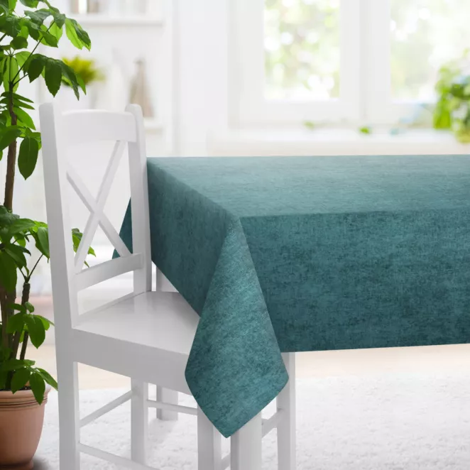 Obrus szyty BRIANNA turkusowy miękka szenilowa o wyraźnym splocie i lekkim połysku