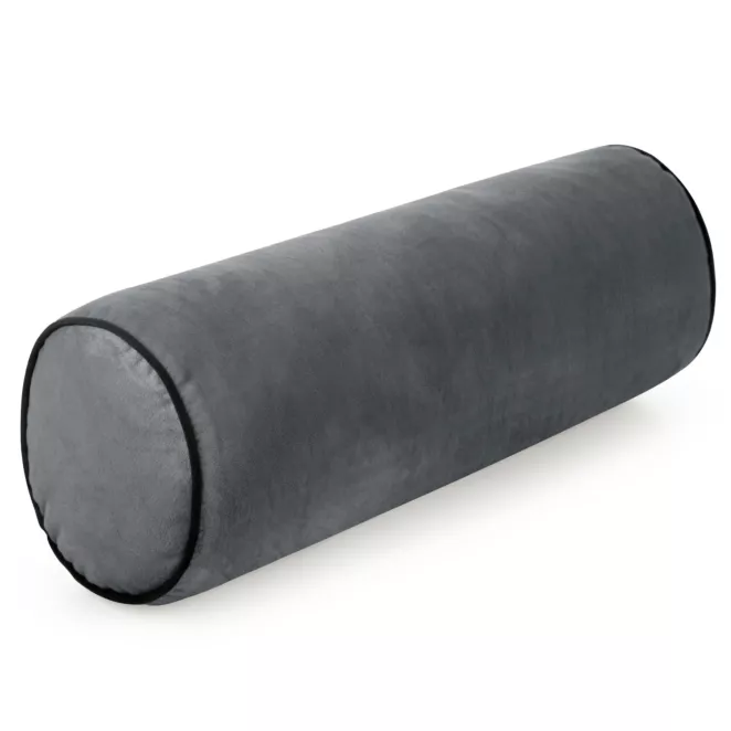 Poduszka dekoracyjna wałek 15 x 45 cm welwetowa stalowa zdobiony kontrastującą lamówką GAJA