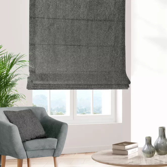 Roleta rzymska SAFIRA grafitowa z moherowej połyskującej tkaniny