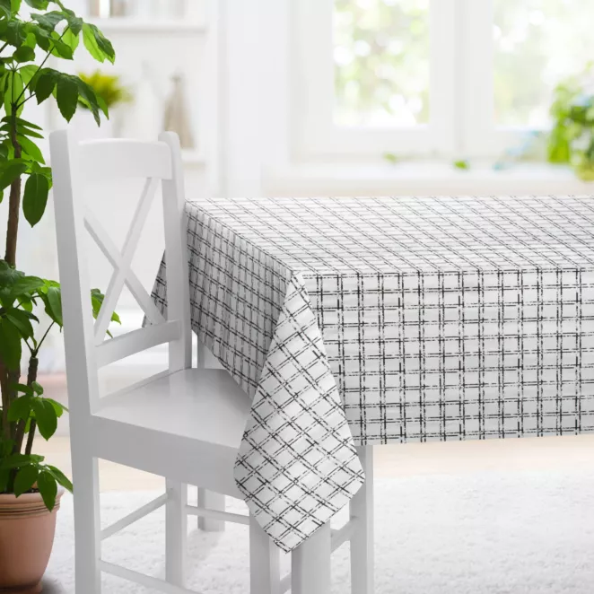 Obrus szyty naturalno czarny z grubej welwetowej tkaniny w elegancki geometryczny wzór Italissima Eva Minge