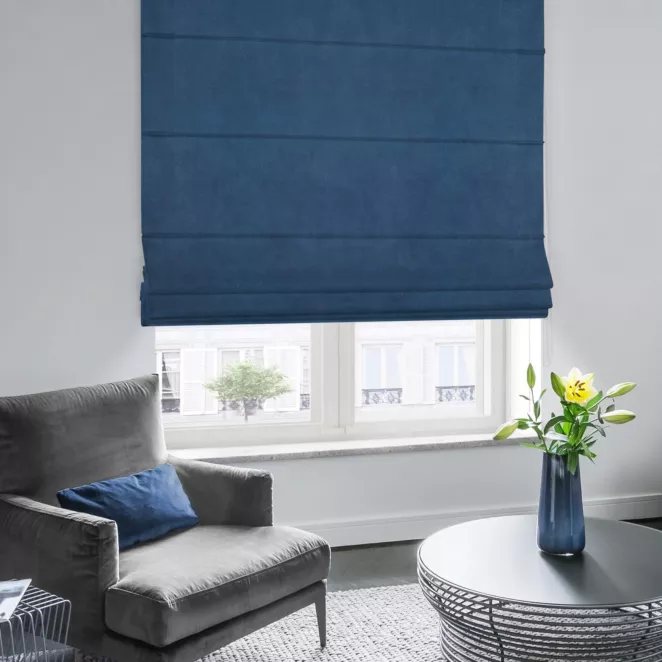 Roleta rzymska ENYA granatowa z miękkiej półmatowej tkaniny welwetowej