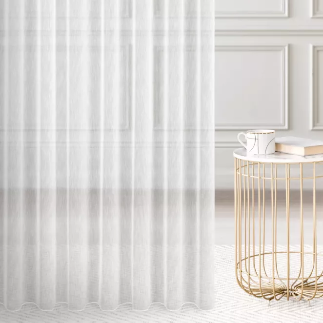 Firana szyta na taśmie 5 cm biała z delikatnej gładkiej etaminy, wykończonej obciążnikiem