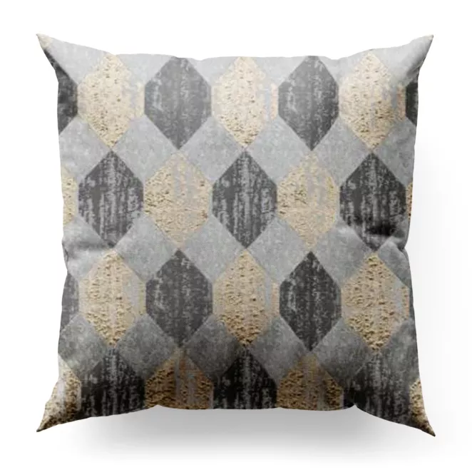 Poszewka szyta NEVIA srebrno złota z ekskluzywnej połyskującej tkaniny o geometrycznym wzorze Italissima Eva Minge