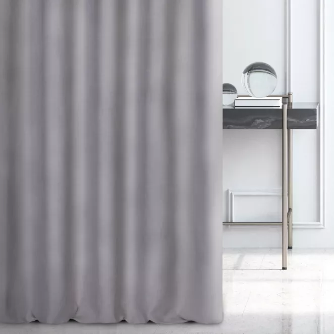 Zasłona szyta na taśmie 5 cm jasnoszara o naturalnym, gęstym splocie w stylu eko