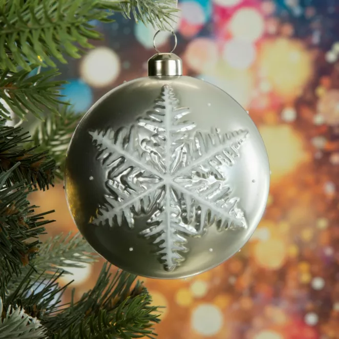 Bombka szklana z wytłaczaną śnieżynką, z efektem 3D