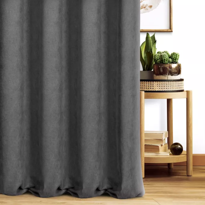 Zasłona szyta na taśmie 5 cm popielata z miękkiej tkaniny o welurowej strukturze