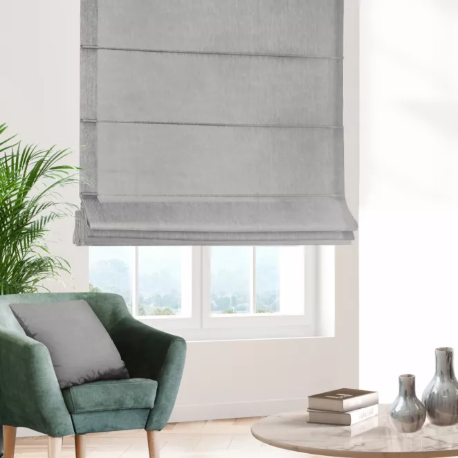 Roleta rzymska LUXOR szara z eleganckiej lśniącej tkaniny o drobnym splocie