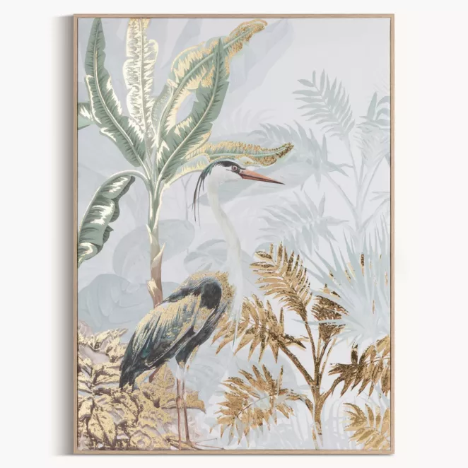 Obraz roślinny biało, zielony na płótnie z motywem tropikalnym 50x70 cm