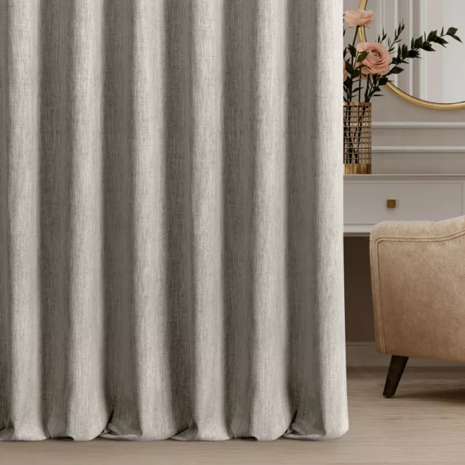 Zasłona szyta na taśmie 5 cm beżowa z tkaniny o naturalnym splocie z efektem melanżu