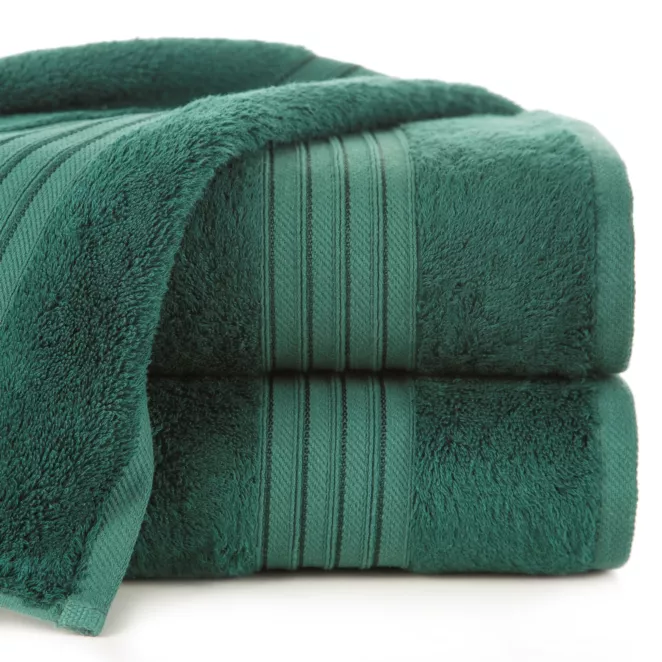 Ręcznik do rąk 30x50 cm bawełniany kolor ciemnozielony zdobiony bordiura w paski 550 g/m2 AURA