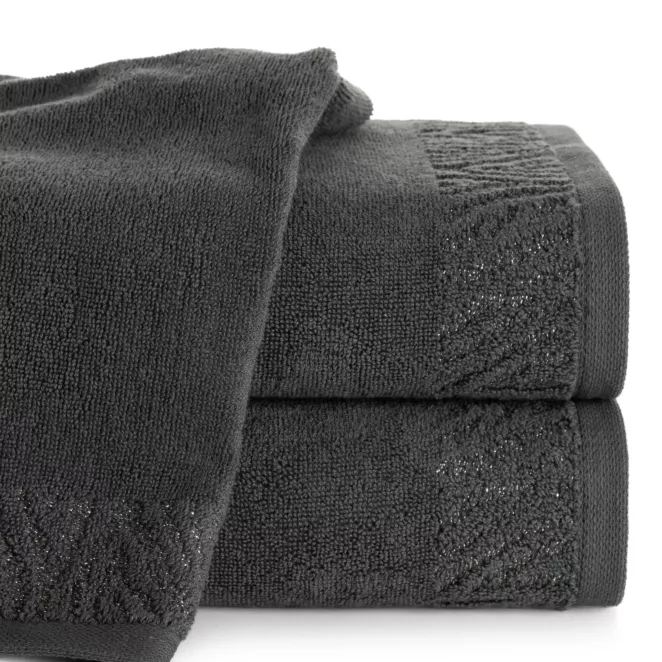 Ręcznik do rąk 30x50 cm bawełniany kolor stalowy z ozdobną błyszczącą bordiurą 500 g/m2 MARGO