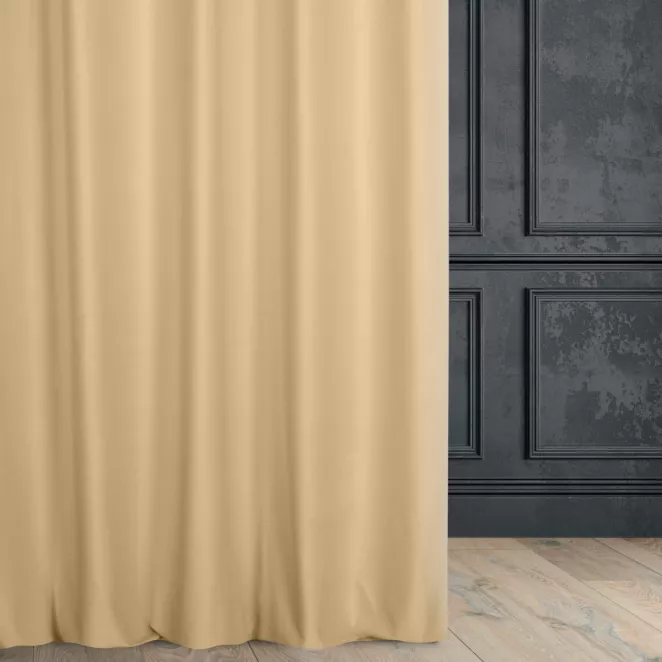 Zasłona szyta na taśmie 5 cm złoto jasnobeżowa z miękkiej półmatowej tkaniny welwetowej