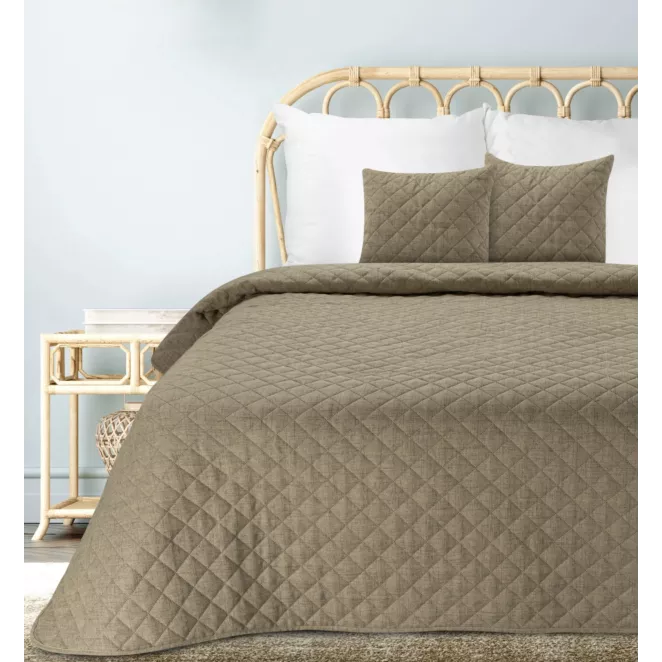 Narzuta o strukturze lnu ciemnobeżowa 170x210 cm pikowana metodą hot press LEN 1 Eurofirany Premium