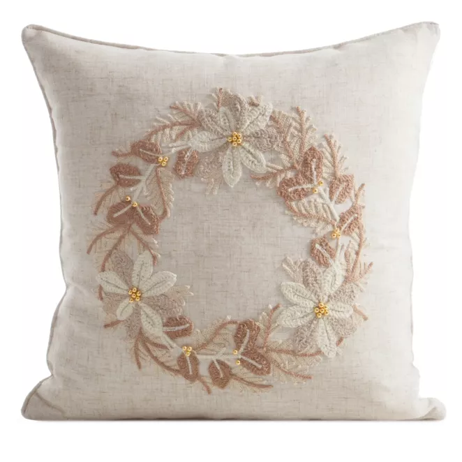 Poszewka na poduszkę świąteczna 45x45 cm o strukturze lnu beżowa zdobiona aplikacją