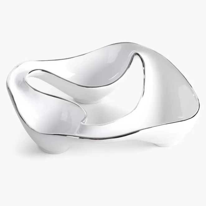 Patera dekoracyjna biało srebrna 28x7 cm ROB