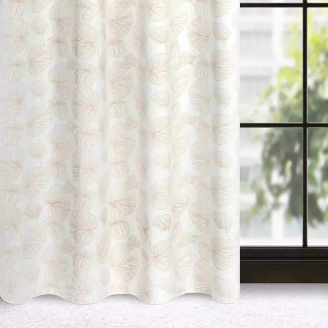 Zasłona biało, złota ze wzorem liści, zaciemniająca 140x250 cm przelotka - MARIGOLD