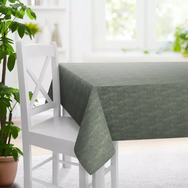Obrus szyty MALLORCA miętowo złocisty z miękkiej tkaniny szenilowej przetykanej błyszczącą nicią