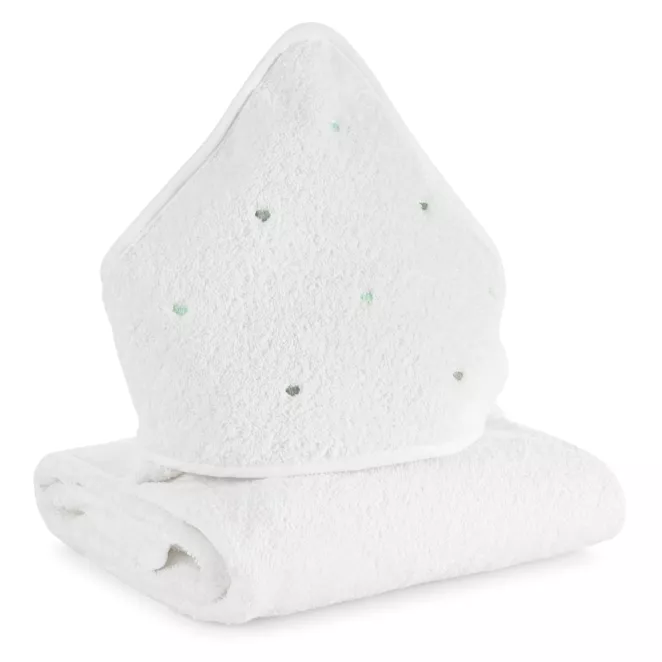 Ręcznik kąpielowy dziecięcy 100x100 cm bawełniany kolor biały,miętowy z kapturem i haftem serduszek 400 g/m2 BABY 60