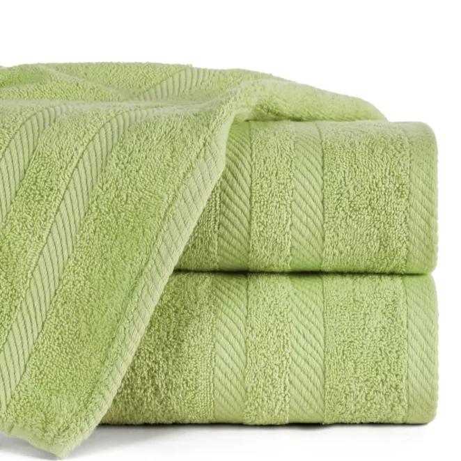 Ręcznik kąpielowy 100x150 cm bawełniany kolor jasnozielony z ozdobną bordiurą 500 g/m2 MILO