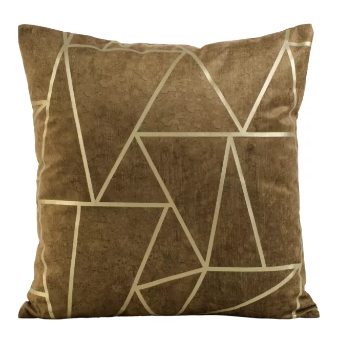 Poszewka na poduszkę 45x45 cm welwetowa brązowa z nadrukiem geometrycznym BLINK 29
