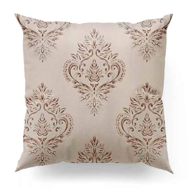 Poszewka szyta ciemnokremowa z miękkiej w dotyku tkaniny, z ornamentowym wzorem Pierre Cardin