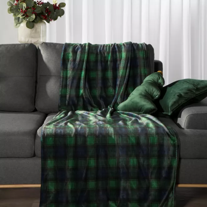 Koc 150x200 cm zielono, czarny z motywem kraty STAR