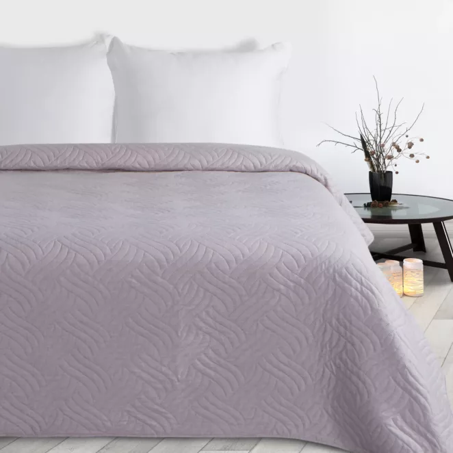 Narzuta imitująca len różowa 170x210 cm pikowana metodą hot press w geometryczny wzór  LEN Design 91