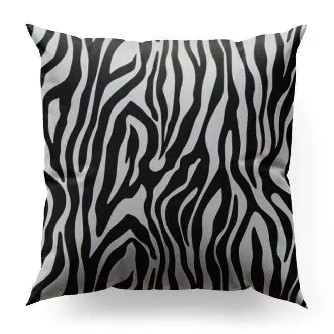 Poszewka szyta biało czarna z miękkiej tkaniny z nadrukiem, wzór w zebrę