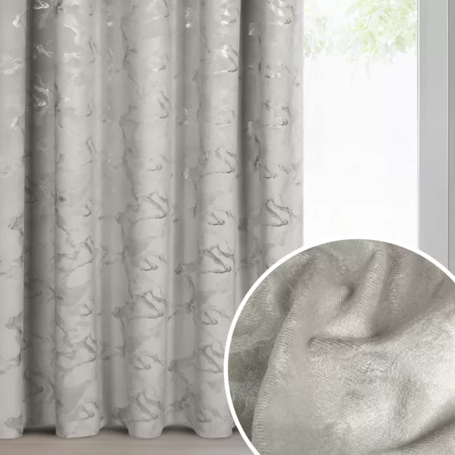 Zasłona stalowo, szampańska welwetowa zdobiona błyszczącym nadrukiem 140x270 cm taśma - RAJA