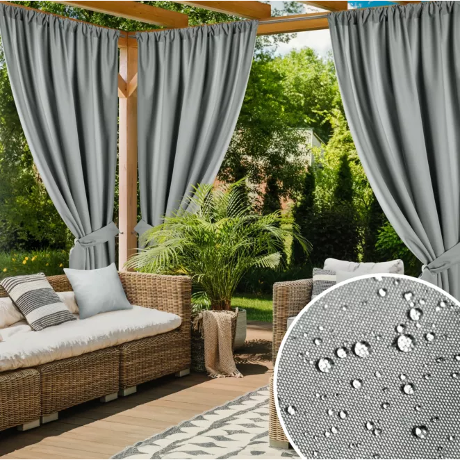 Zasłona srebrna z wodoodpornej tkaniny idealna do ogrodu i na taras 155x200 cm tunel - GARDEN