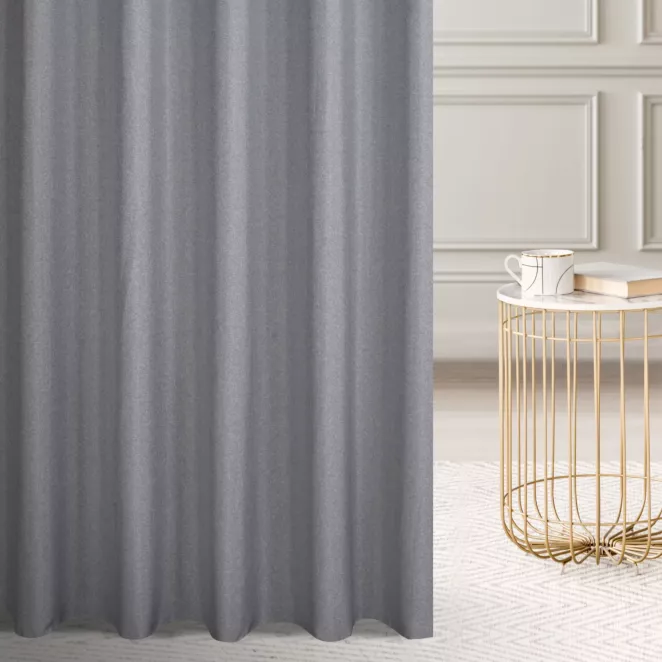 Firana szyta na taśmie 5 cm popielata z półmatowej etaminy z efektem melanżu, wykończona obciążnikiem